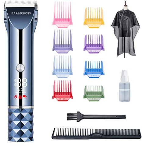 BarberBoss Akku-Haarschneider, Herren-Bartschneider, USB wiederaufladbar, 2 Geschwindigkeitseinstellungen, LED-Display, Titan-Keramik-Klinge, professioneller Haarschneider für Herren, QR-2091