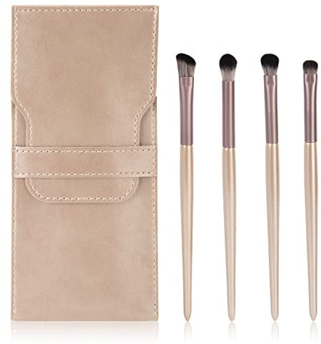 Augen Makeup Pinselset Professionelles Lidschatten Pinselset mit PU Tasche Augenpinsel Set zum Mischen von Lidschatten, Eyeliner, Augenbrauen (4 Stück)