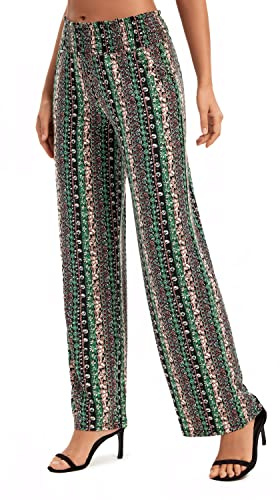 EXCHIC Donne Gamba Dritta Sciolto Boho Yoga Pantaloni Casual Elastico Vita Pantaloni con Tasche (L, Series 2#18)