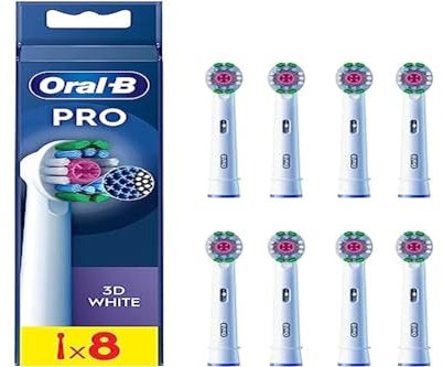 Oral-B Pro 3D White Elektrische Zahnbürstenköpfe, X-förmige Borsten und Einzigartiger Polierbecher für Zahnaufhellung und zum Entfernen von Oberflächenflecken, 8 Stück Zahnbürstenköpfe, Weiß
