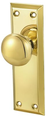 newliplace 2 Pack Vintage Single Sided Dummy Door Knobs Interior, Antique Long Plate Dummy Door Knobs in Polished Brass