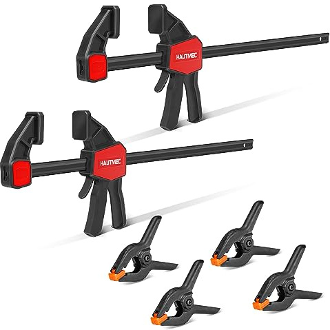 HAUTMEC 12” Quick Grip Bar Clamps & Spring Clamp Set, 150 lbs Clamping Force, 2-in-1 Clamp & Spreader, Premium Carbon Steel I-Beam, Glass Fiber Reinforced Body, One-Hand Operation – HT0326