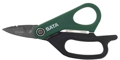 SATA ST93125 Tijeras eléctricas, tijeras para cables, tijeras universales, tijeras multiuso con alicates de pelado, cuchillas de titanio y agarre suave y cómodo