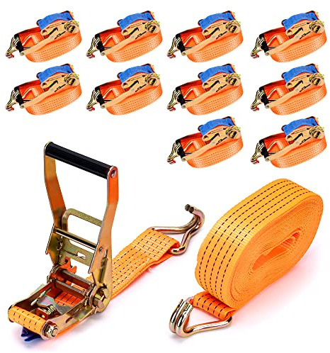 maXpeedingrods 10 cinghie di tensione da 8 m, con cricchetto, 5000 kg, con gancio da 50 mm, per il fissaggio professionale del carico, cinghie di ancoraggio per camion, rimorchi, colore arancione