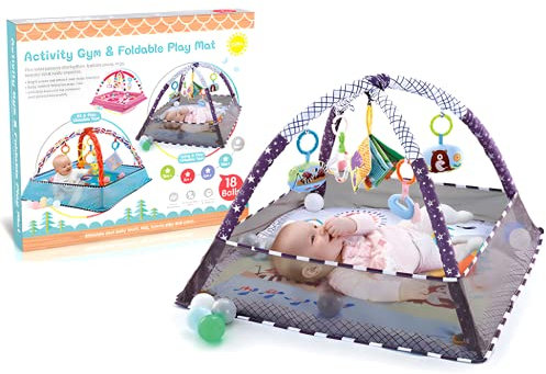 RLS Unisex Grey Baby Activity Gym Play mat, with Safety Netting for Protection and Toddler Ball Pit