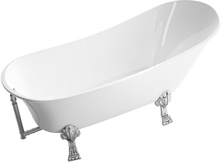 BERNSTEIN Freistehende Badewanne aus Sanitäracryl Nostalgie Wanne mit Doppelwandiger Konstruktion 176 x 71 x 77 cm - 5 Jahre Garantie – Paris in Weiss glänzend - Standfüße in Chrom