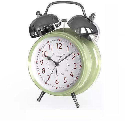 Despertadores Reloj despertador for niños, reloj de doble campana, funciona con pilas, analógico, redondo, mesita de noche, despertador con luz nocturna Despertadores de Mesilla ( Color : Green )