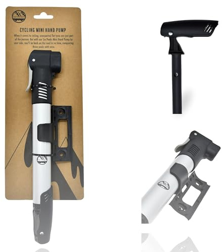 Six Peaks Mini Bomba de neumáticos de Mano, Ultra compacta, de Alta presión, fácil de Usar para válvulas Schrader y Presta, Incluye Soporte de Montaje de Marco, Ideal para Bicicletas de Carretera y
