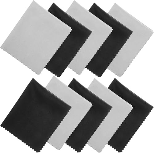 10 st 14 x 17 cm premium mikrofiber rengöringsdukar (5 svarta + 5 vita) – repfri, luddfri duk för glasögon, skärmar, kameror, smycken och elektronik