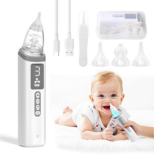 Journeyside Nasal Aspirator, Wiederaufladbarer Elektrischer Nasensauger Baby mit 3 Silikonspitze,3 Stufen der Saugkraft Einstellbar, mit Musikfunktion und Bunten Lichtern und Aufbewahrungsbox