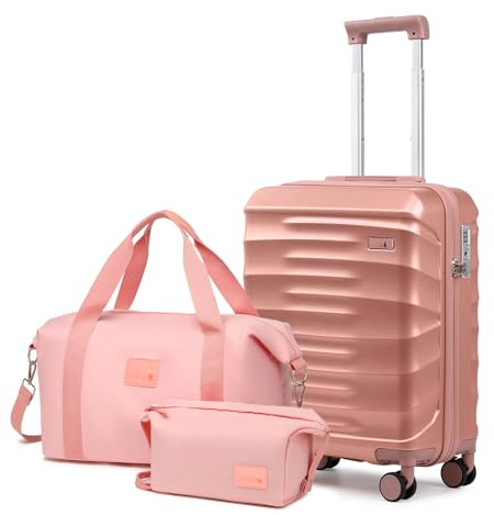 Sea choice Valise Rigide Cabine 55x40x20cm avec Trousse de Toilette et Sacs | 3 Pièces Valises,Légère ABS Durable Trolley,avec Serrure TSA & 4 Roues et Brakesystem,Compartiment sec/humide,Taille Moyenne