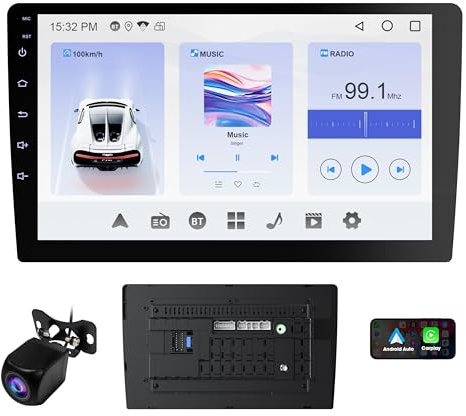 Haudio Bluetooth Autoradio 2DIN Kompatibel mit Wireless CarPlay und Android Auto, 10.1’‘ HD Touchscreen Player, Mirror Link/Bluetooth Freisprecheinrichtung/FM/AM/RDS Radio/Rückfahrkamera