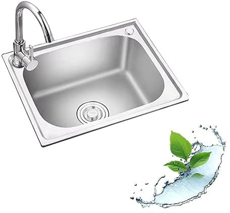 Fregadero de cocina de acero inoxidable de alta calidad, montaje inferior y superior con escurridor, ideal para cuartos de servicio y bares, acabado plateado (C7: 58 x 43 x 17 cm)