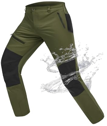 Atforna - Pantaloni da trekking impermeabili da uomo, pantaloni da escursionismo funzionali, abbigliamento da ciclismo con 4 tasche con cerniera, antivento per ciclisti, avventurieri, sciatori, L