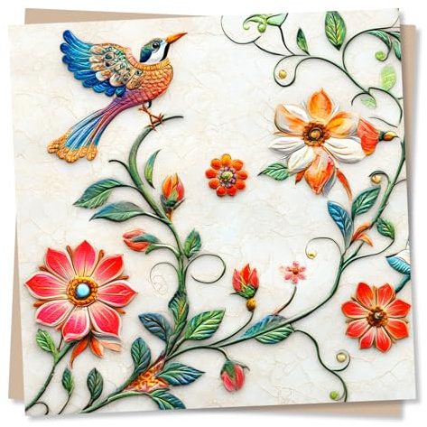 Beautiful Greetings Card for All Occasions for a Loved One and Bird Lover - Painting, Flowers - for a Friend, Colleague, Relative
