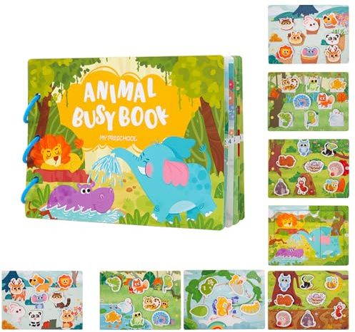 KUKUTrue® Jouet Montessori 1 2 3, Animal Busy Book, Jeux Bébé 1 an, Jeux Educatif 2 Ans, Livre Montessori 1-3 Ans, Busy Board, Quiet Book, Motricité Fine, Cadeau 1-3 Fille Garçon