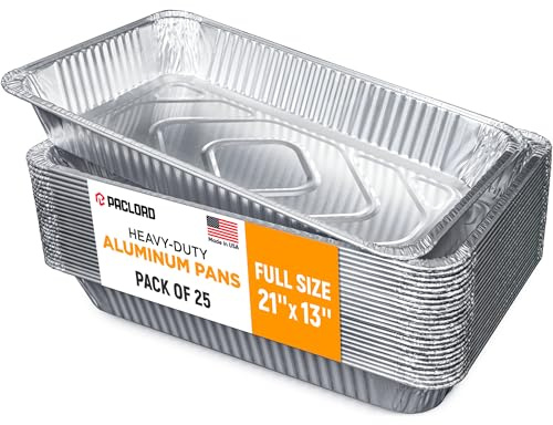 Paclord Aluminum Foil Pans - Full-Size 21 x 13, Pack of 25 - USA-Made Disposable Aluminum Trays for Steam Table & Chafing Racks - Great for Baking, Catering, BBQ, Parties, Food Delivery