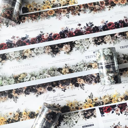 Ta Merry Accessoires de scrapbooking autocollants floraux 3 rouleaux PET Washi Tape Stickers Décoration pour Bullet Journal Autocollants, Albums, Décorations de cahiers, Accessoires de Journal (Dark