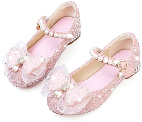 LECYGNB Mary Jane Princess Shoes Girls Low Heels Toddler Sequin Party Wedding Birthday Prom Cosplay Dance Shoes