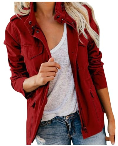 Générique Veste Militaire Multi-Poches Pour Femmes Anorak De Terrain Utilitaire à Manches Longues Et Fermeture éClair Veste Slim Spring Fall Outwear