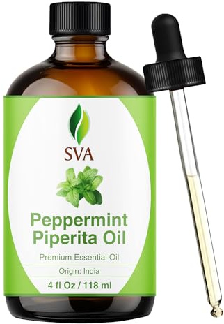 SVA Peppermint Piperita Essential Oil – 4 Fl Oz – 100% Natural Piperita Oil - for Diffuser, Hair Care, Face, Skin Care, Aromatherapy, Scalp and Body Massage, Soap and Candle Making - with Dropper