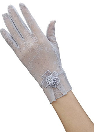 EEVASS Damen Sommer Elegant Spitze Blume Hochzeitskleid Handschuhe (Grau)