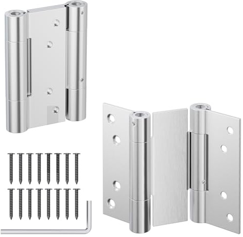 (2 pz) Cerniera Doppia Azione 76mm,Acciaio inox massiccio ispessito (Max 30kg), Regolabile e Autochiudente,argento,per Porte a Battente,Saloon,Bar,Ristoranti,Cucine,Banconi,Uso Interno/Esterno