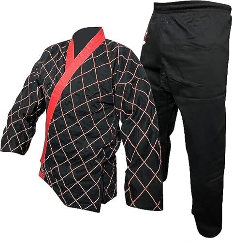 Budodrake Hapkidoanzug schwarz, mit rotem Rautenmuster, Hose schwarz (180)