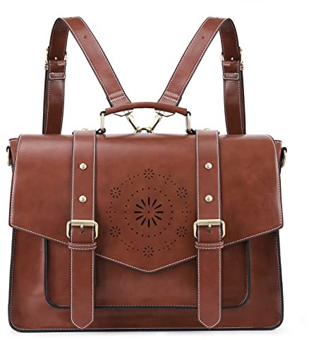 ECOSUSI Borsa Porta PC portatili 15,6 Pollici Donna Tracolla Grande Cartella Zaini Messenger Borsetta Marrone