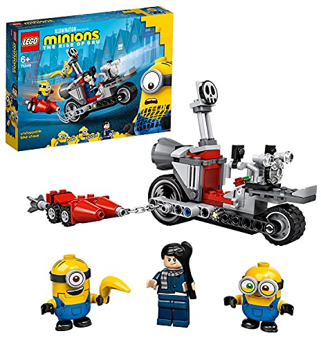 LEGO 75549 Minions Unstoppable Bike Chase Construction Toy with Gru, Bob & Stuart Minion Figures, Movie Gift Idea for Girls and Boys age 6 Plus