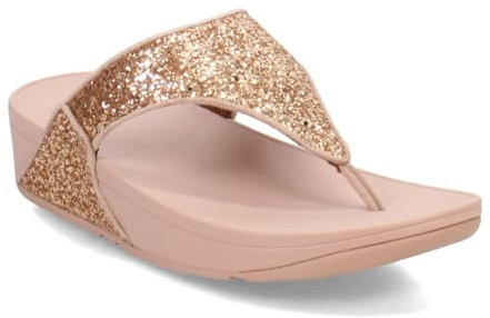 Fitflop Women's Lulu Glitter Toe-Thongs Wedge Sandal, Rose Gold, 7 UK
