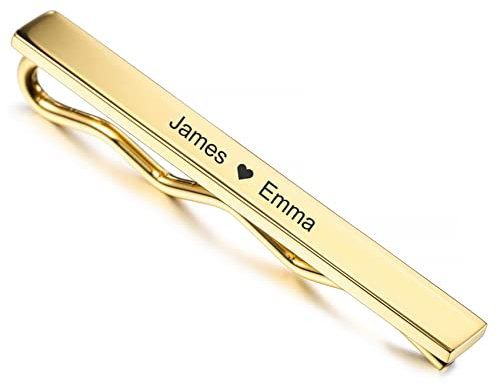 MunkiMix Krawattenklammern Gravur Personalisierte Silber/Gold/Schwarze Farben Edelstahl Krawatte Krawattenstange für Herren Business (Goldfarbe)