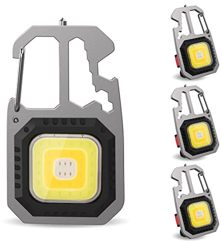 T-SUN Mini Lampada da Lavoro Portatile Portachiavi Torcia Elettrica 800 Lumen Lampade di ispezione Ricaricabile, con Apribottiglie, Base Magnetica per Campeggio/Riparazione/Emergenza(4 pz)