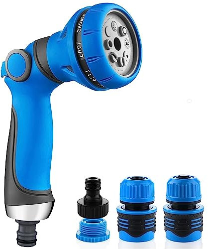 LATERN Gartenbrause Spritzpistole, 8 Muster Hochdruckdüsen Bewässerungssprüher mit 1/2 Zoll Schnellkupplungsadaptern und Wasserhahnanschlüssen - zum Bewässern von Gartenrasen Autowaschen