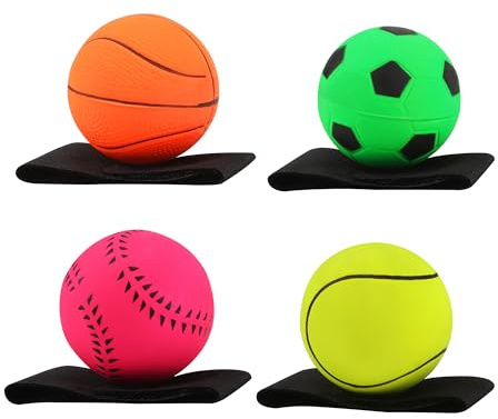 YiliYa 4 Piezas Pelotas Elásticas para La Muñeca Pelotas, Retorno De Muñeca Pelota Deportiva, Pelota De Goma con Correa para aliviar la rigidez de los Dedos, Ejercicio de muñeca, Regalo para niños