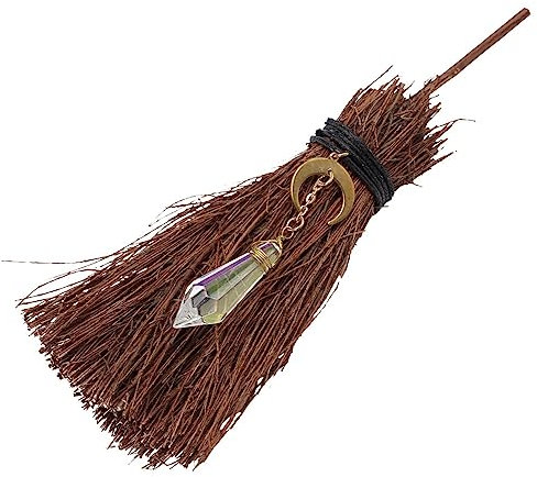Cristal Sorcière Wiccan Balai Wicca Brosse Mini Wicca Voiture Garniture Pendentif Cristal Points Balai Halloween Manche À pour La Maison