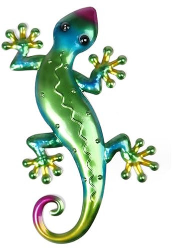 Metall-Gecko-Wandkunst 3D Lebendig Wandskulptur Gecko Hängende Wanddekoration Chamäleon Deko Kunst Wand Statue Eidechse Dekoration Garten Zaun Insekt Indoor Outdoor Dekorationen (Grün)