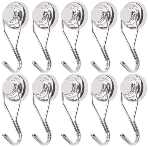 OCEUMAOA 10 Pièces Crochet Magnetique 20kg Aimant Puissant Neodyme Crochet Rotatif 25mm pour Frigo Cuisines Bureau École Crochet de Croisière Robuste au Plafond Argenté