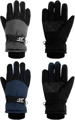 SATINIOR 2 Pairs Kids Waterproof Winter Snow Gloves Ski Gloves for Boy Girl Outdoor Warm Thickening Snowboard(Dark Gray, Dark Blue,10-15 Years)