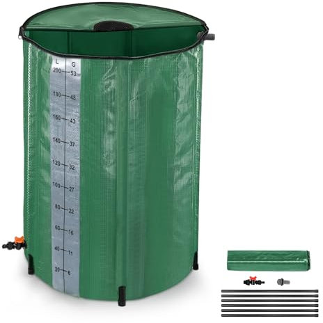 LZQ Regentonne Faltbar mit Wasserstandsskala, 200L Tragbarer Wasserauffangbehälter Regenwassertank, Regenwassertonne Wassertank mit Ablauf, Regentank Regenfass, Grün