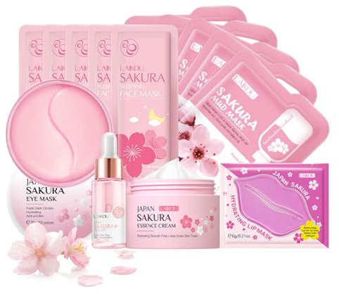 Set per la cura della pelle delle ragazze, kit regalo di bellezza per donne, con crema per il viso, siero per il viso, maschera per gli occhi, maschera per labbra, 5 maschere per dormire e 5