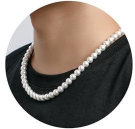 Halora Perlenkette Herren Damen Perlen Choker Kette 40cm Lang Weiße Perlenkette Pearl Necklace Herrenschmuck Geschenke Mens Jewellery Perlen 6mm