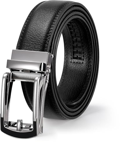 WERFORU Cinturón automático de piel para hombre, sin agujeros, para traje y ocio, 33 mm de ancho, B-negro., 130cm/für Taillenumfang 90-115cm