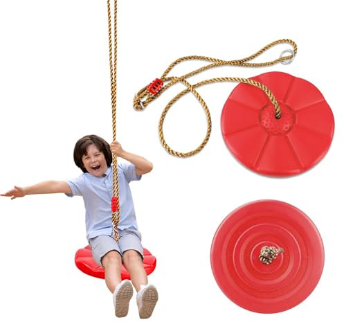 Hengrongshen Balancoire Exterieur, Balancoire Enfant avec Corde Escalade pour Enfant et Adulte, Siege Balancoire Charge Max 150kg, Balancoire de Disque pour Intérieure et Extérieure (Rouge)