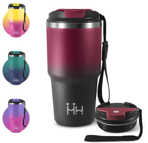 Tazza Termica 600ml, Termico per Caffè Riutilizzabile da Portare con Coperchio, Termo in Acciaio Inossidabile con Doppia Pared Aislante, per Auto, Campeggio, Bevande Calde, Latte e Tè, Palestra