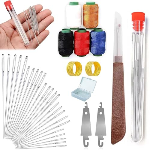 Whimsyard Kit De Costura, 2026 Nuevo Juego De Agujas De Coser Ojo Grande Acero, 37 PCS Set Portátil De Acero Inoxidable, Agujas Hilo Para Costura Manual DIY Reparación (36PCS)