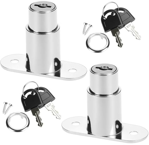 QWORK® - Juego de 2 cerradura de cajón de 22 mm con cilindro de empuje y llave, Ø 19 mm, para archivadores y cajones