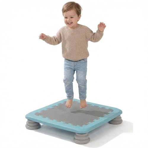 Mini Trampoline for Kids, 25 Inch Sensory Bounce Board for Balance & Coordination, Non-Slip Rebounder Board for Kids Ages 3+, Indoor Mini Trampoline with Stable Base (Blue)