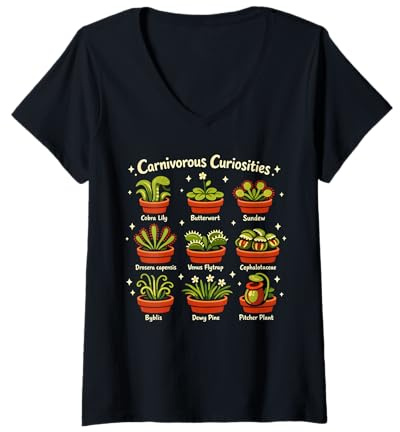 Women's Carnivorous Curiosities Venus Flytrap Houseplant Gardening V-Neck T-Shirt