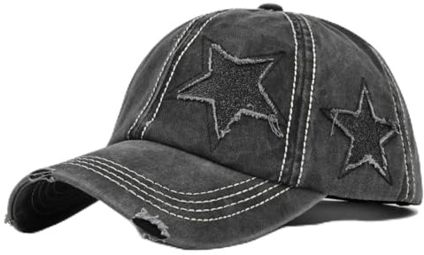 Gorra de béisbol vintage para mujer, gorra de béisbol con estrella Y2k, versión coreana ajustable retro femenina de la gorra de circunferencia de cabeza grande (negro)